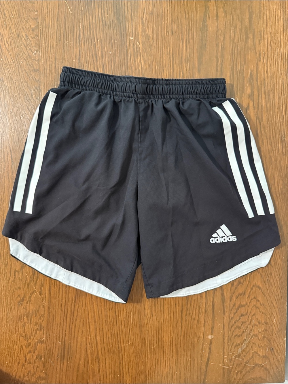 Kids adidas Black Athletic Shorts with White Three-Stripes Size Small